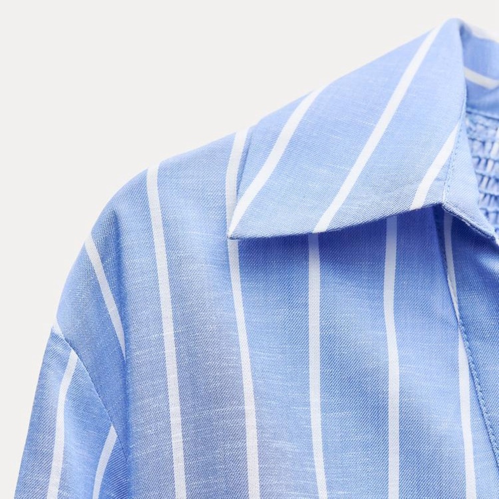Zara Blue and White Striped Midi Shirt Dress - Picture 11 of 14